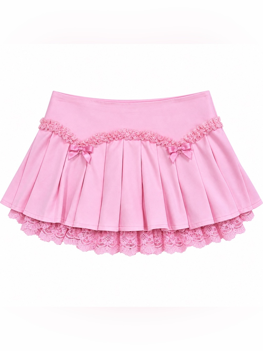 Sugar Thrillz Dolls Kill Pink Pleated Lace Bow Mini Skirt Coquette Kawaii Y2K L